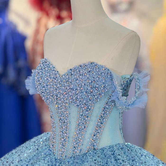 2025 Blue Quinceanera Dress Sweet 15 Quinceañera Flowers Vestidos De 15 Años Sequined Beading Lace Evening Party Dress 6900 - Image 3