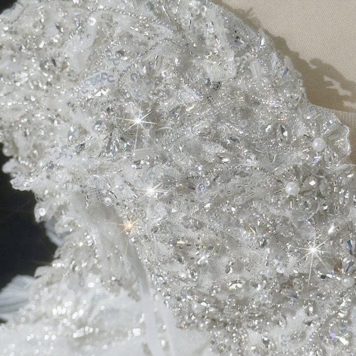 Sparkling Bejeweled Ivory Off Shoulder Ball Gown Wedding Dress Long Trailing Gown Bridal Dress - Image 7