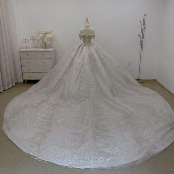 Gorgeous White Wedding Dress Off The Shoulder Beaded Appliques Crystal Lace Up Vestido De Novia - Image 2