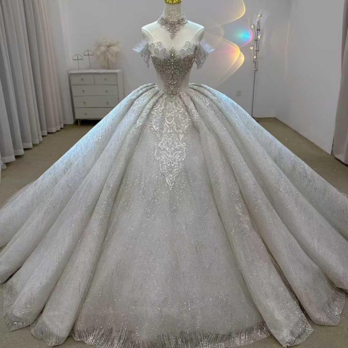 Gorgeous White Wedding Dress Off The Shoulder Beaded Appliques Crystal Lace Up Vestido De Novia