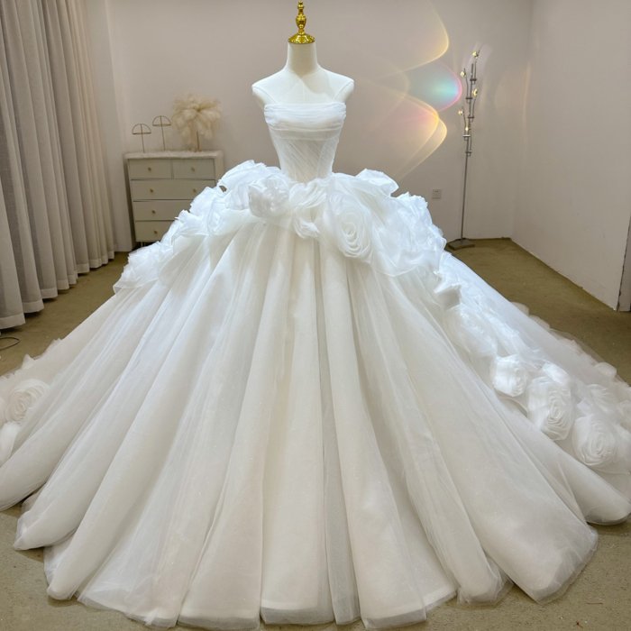 Gorgeous White Wedding Dress Off The Shoulder 3D Floral Appliques Ball Gown Vestido De Novia