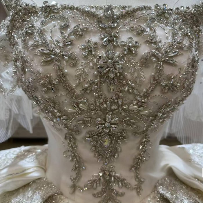 Gorgeous White Wedding Dress Off The Shoulder Beaded Appliques Crystal Lace Up Vestido De Novia - Image 5
