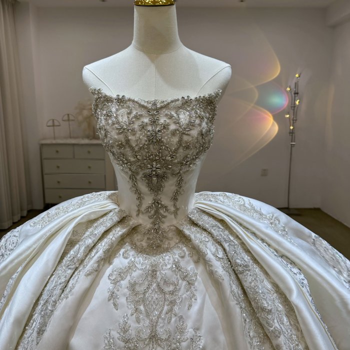 Gorgeous White Wedding Dress Off The Shoulder Beaded Appliques Crystal Lace Up Vestido De Novia - Image 4
