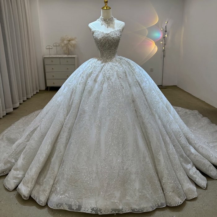 Gorgeous White Wedding Dress Off The Shoulder Beaded Appliques Crystal Lace Up Vestido De Novia