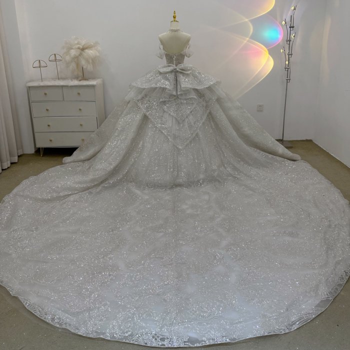 Gorgeous White Wedding Dress Off The Shoulder Beaded Appliques Crystal Lace Up Vestido De Novia - Image 2