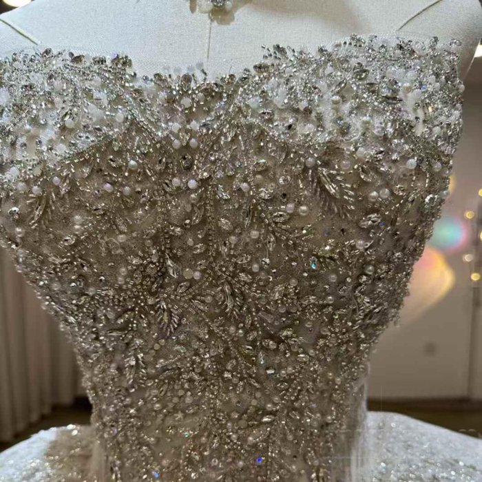 Gorgeous White Wedding Dress Off The Shoulder Beaded Appliques Crystal Lace Up Vestido De Novia - Image 5
