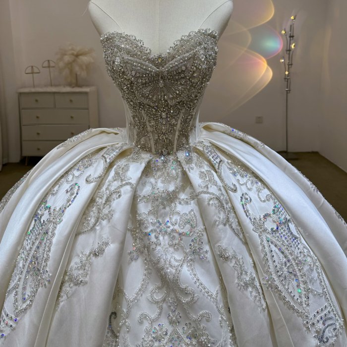 Gorgeous White Wedding Dress Long Sleeve Beaded Appliques Crystal Lace Up Vestido De Novia - Image 6