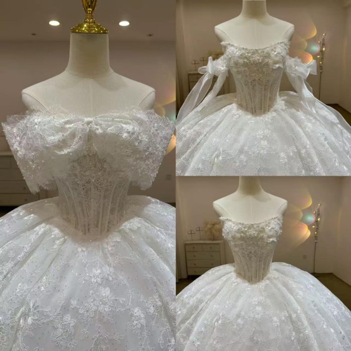 Gorgeous White Wedding Dress Off The Shoulder Lace Appliques Ball Gown Vestido De Novia - Image 3