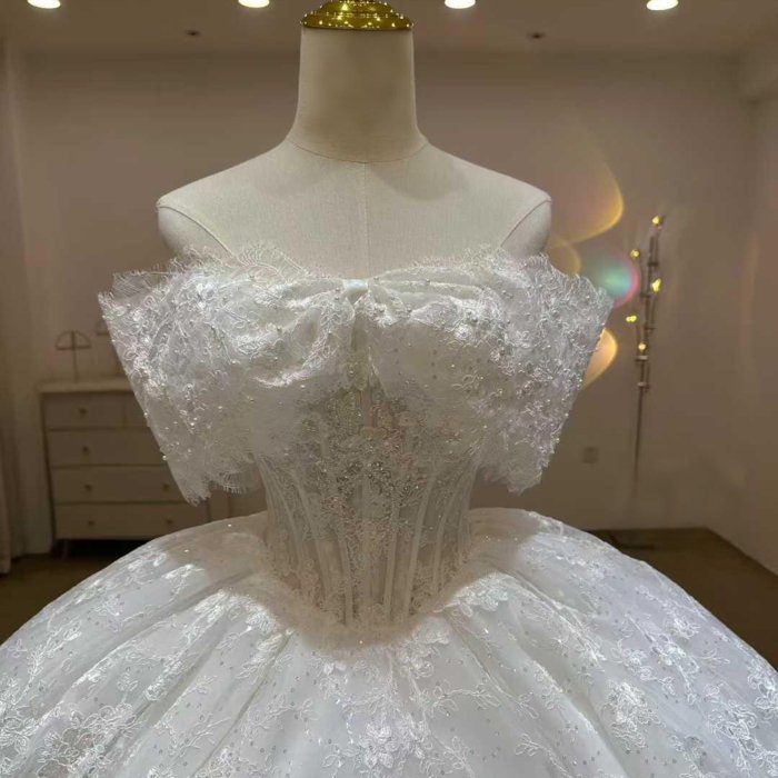 Gorgeous White Wedding Dress Off The Shoulder Lace Appliques Ball Gown Vestido De Novia - Image 7