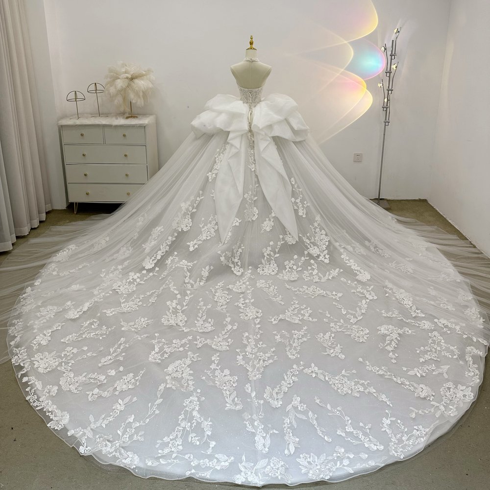 Gorgeous White Wedding Dress Strapless Lace Appliques Big Bow Ball Gown Vestido De Novia - Image 2