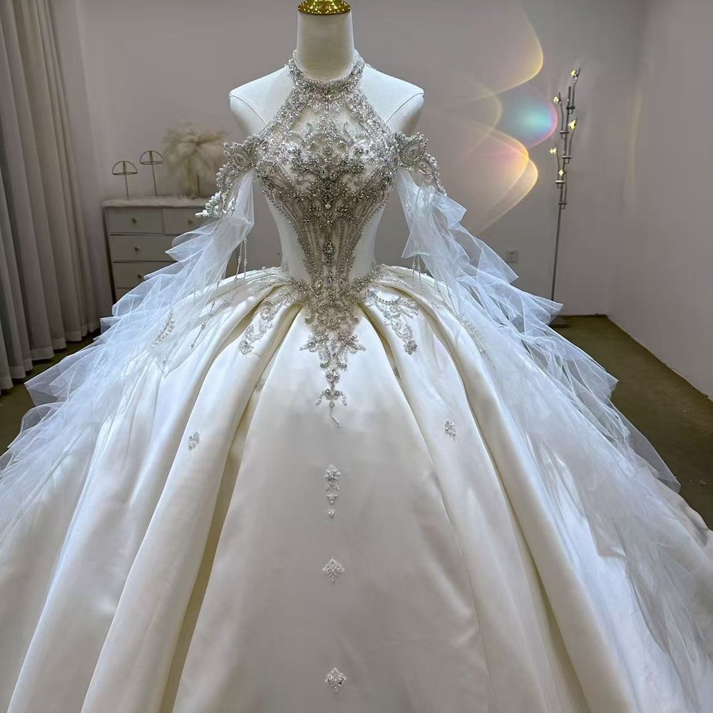 Gorgeous White Wedding Dress High Neck Beaded Appliques Ball Gown Vestido De Novia - Image 4