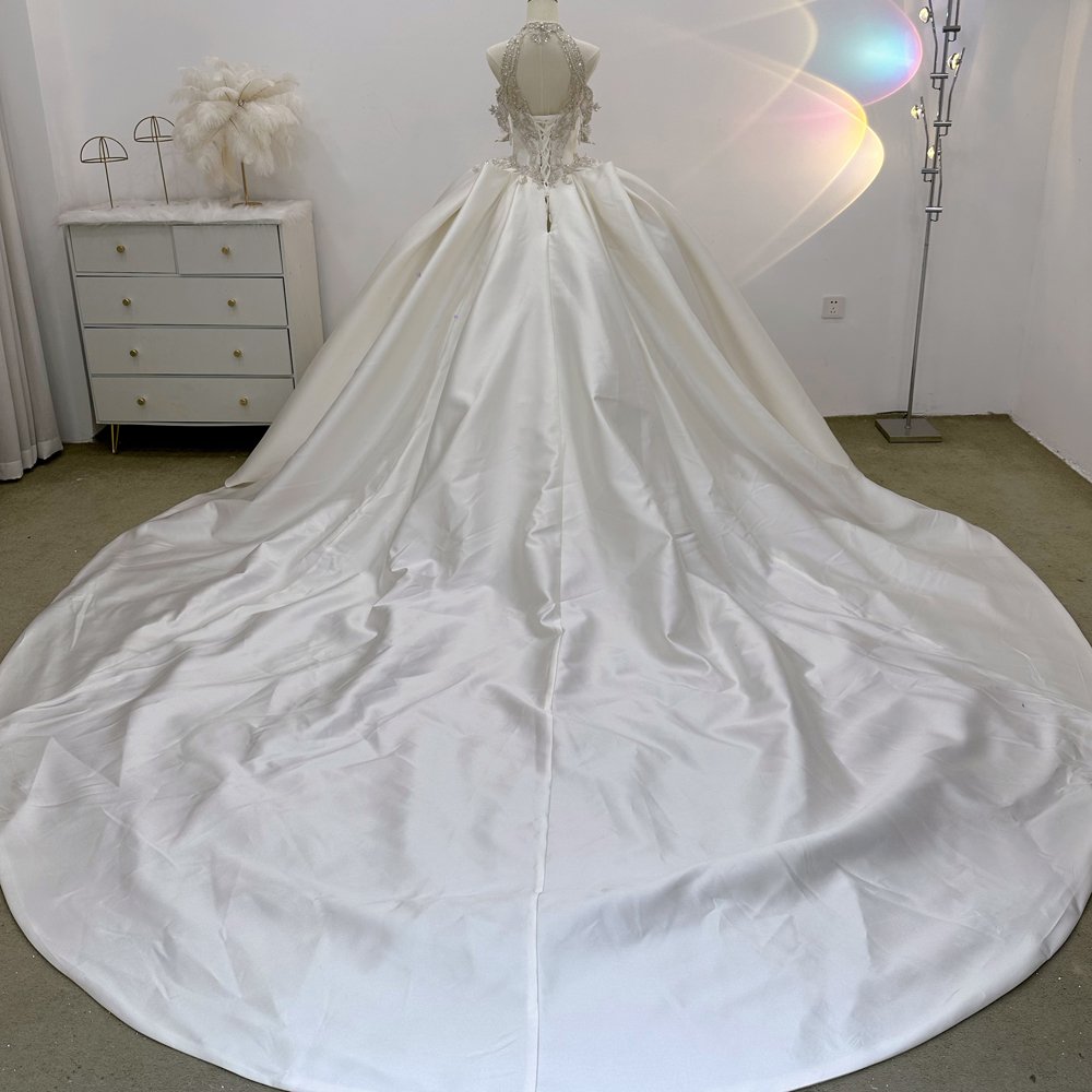 Gorgeous White Wedding Dress High Neck Beaded Appliques Ball Gown Vestido De Novia - Image 2