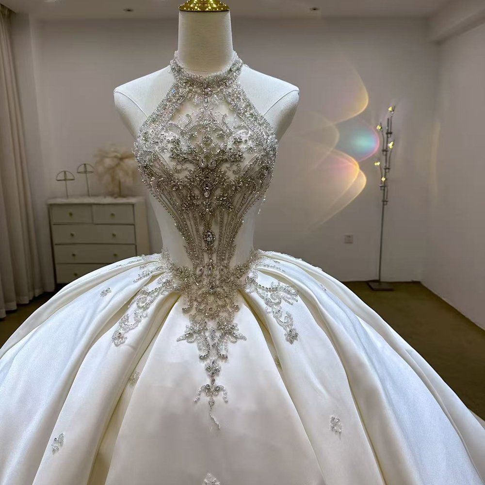 Gorgeous White Wedding Dress High Neck Beaded Appliques Ball Gown Vestido De Novia - Image 3