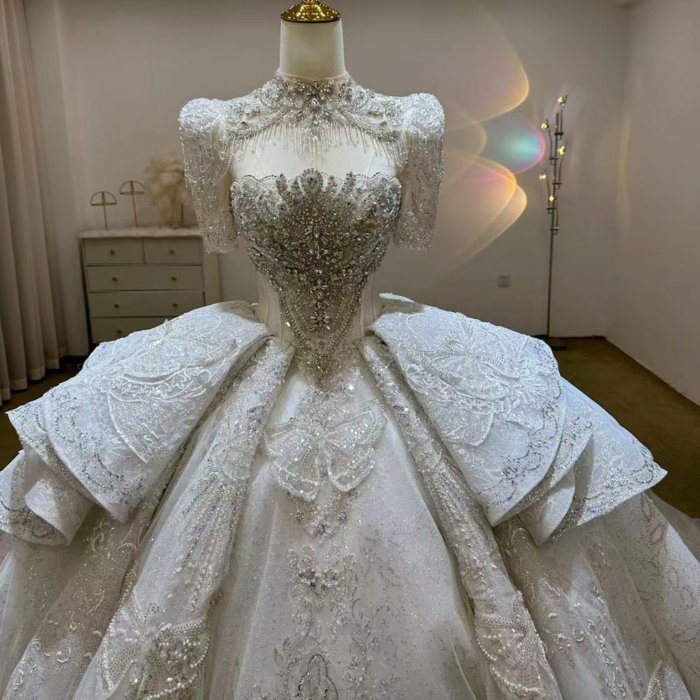 Gorgeous White Wedding Dress Strapless Crystal Beaded Ball Gown Vestido De Novia - Image 3