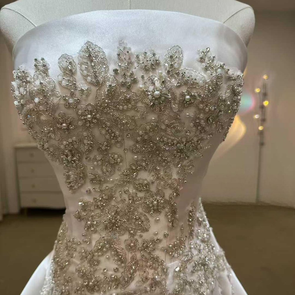 Romantic Ivory Wedding Dress Strapless Satin Mermaid Bridal Dress Floral Appliques Tulle Bridal Gown - Image 3