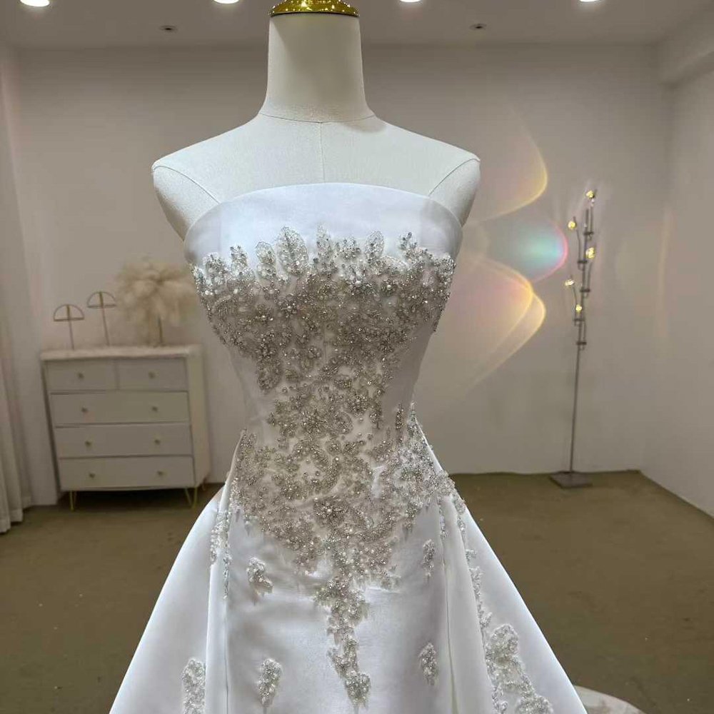 Romantic Ivory Wedding Dress Strapless Satin Mermaid Bridal Dress Floral Appliques Tulle Bridal Gown - Image 2