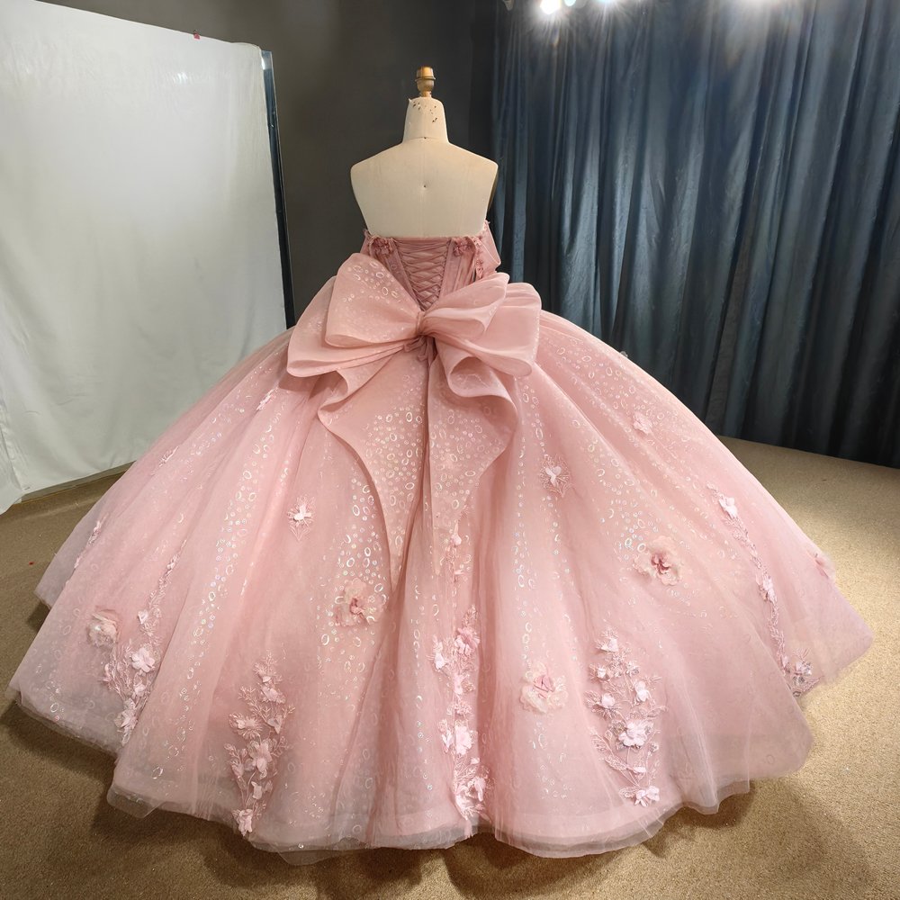 Pink Quinceanera Dresses Strapless Flowers Rosa Evening Dress Pearls Sweet 16 Vestidos De Quinceanera Floor Length MW50 - Image 2