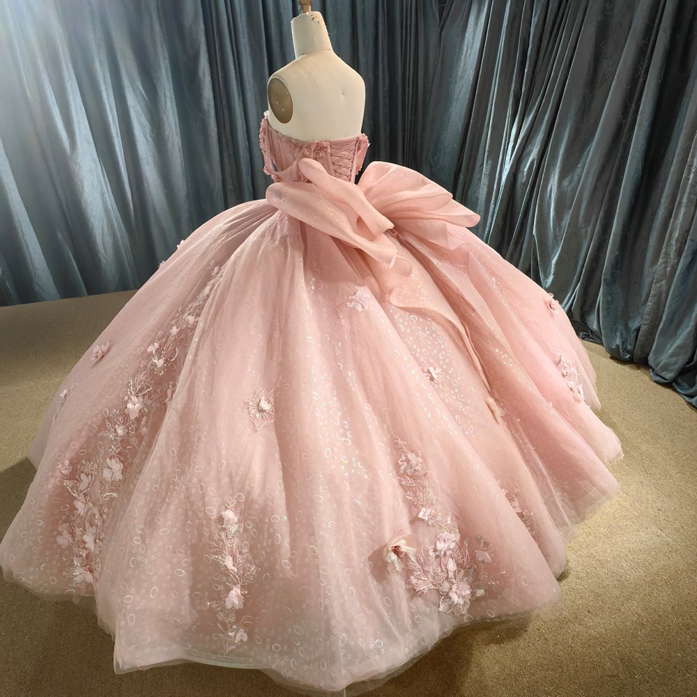 Pink Quinceanera Dresses Strapless Flowers Rosa Evening Dress Pearls Sweet 16 Vestidos De Quinceanera Floor Length MW50 - Image 4