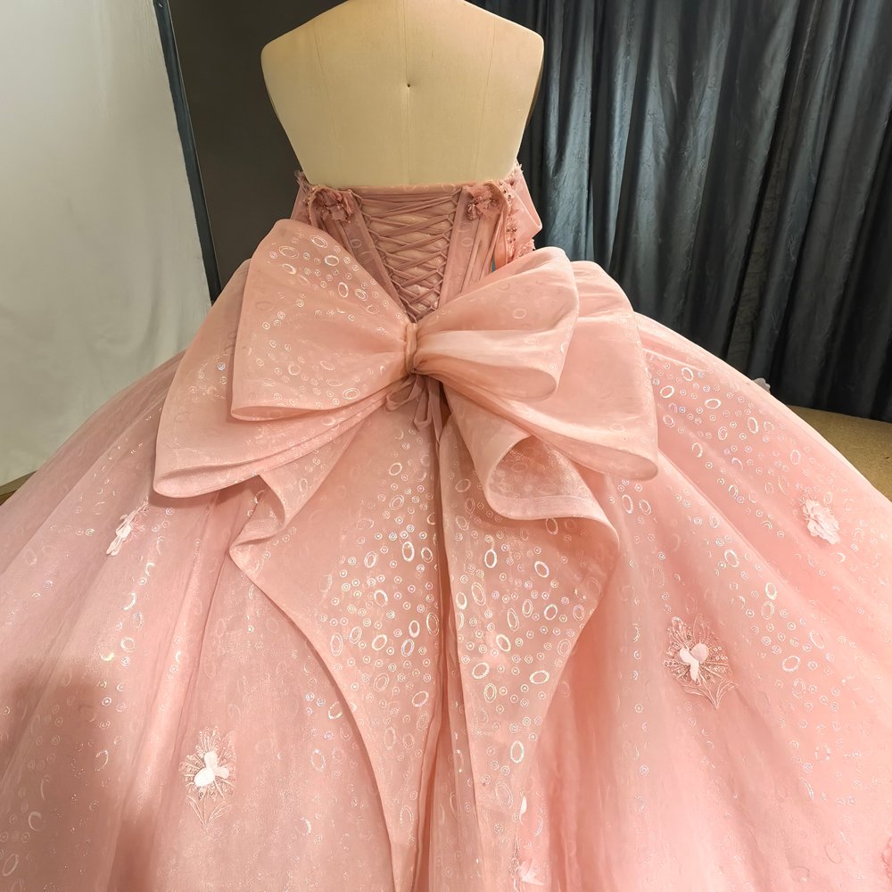 Pink Quinceanera Dresses Strapless Flowers Rosa Evening Dress Pearls Sweet 16 Vestidos De Quinceanera Floor Length MW50 - Image 3
