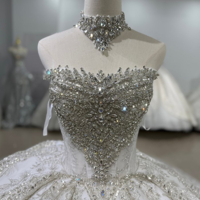 2025 Strapless Luxury Wedding Dress Elegant Bridal Gown Flowers Vestidos De Novias Sequined Beading Lace Evening Party Dress - Image 3