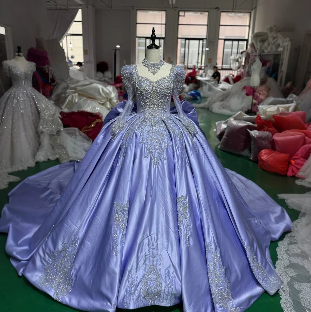 2025 Purple Quinceanera Dress Sweet 15 Quinceañera Satin Flowers Vestidos De 15 Años Sequined Beading Lace Evening Party Dress