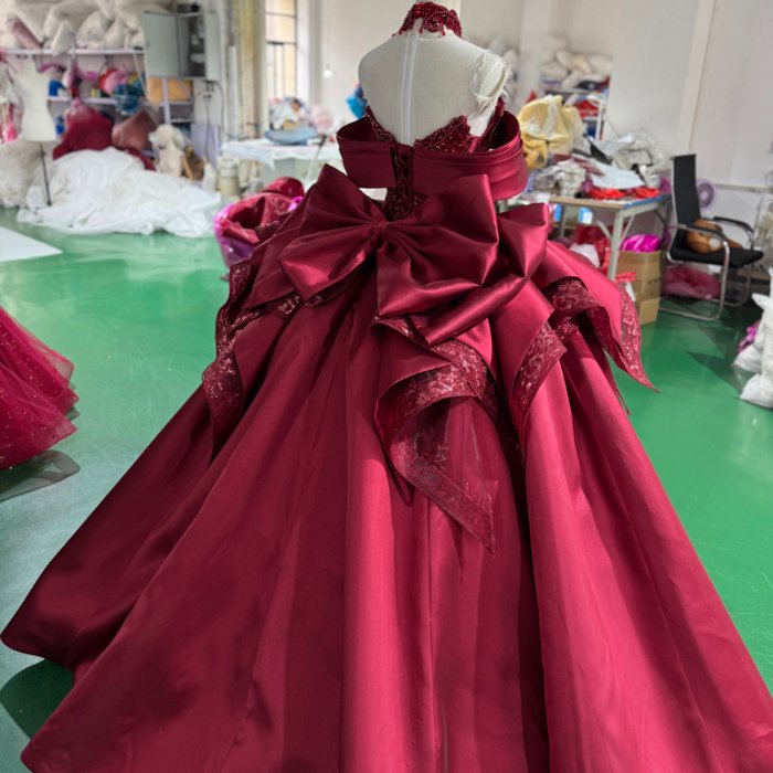 3 in 1 Exquisite Burgundy Ball Gown Beaded Off The Shoulder Princess Dress With Ruffles For Wedding - Image 2