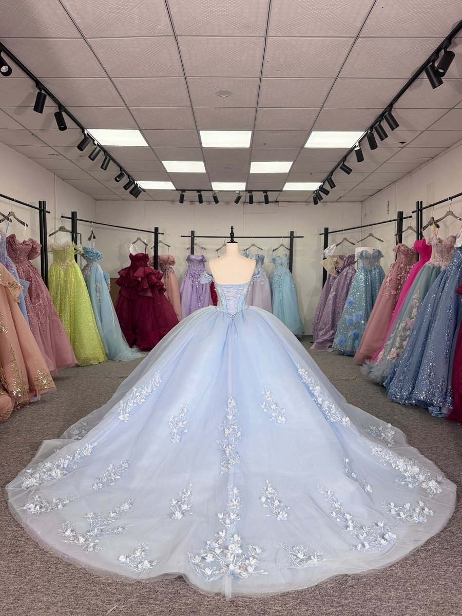 Gorgeous Blue Quinceanera Dress Ball Gown Off Shoulder Corset Beaded Lace Up Sweet 16 Dress - Image 2