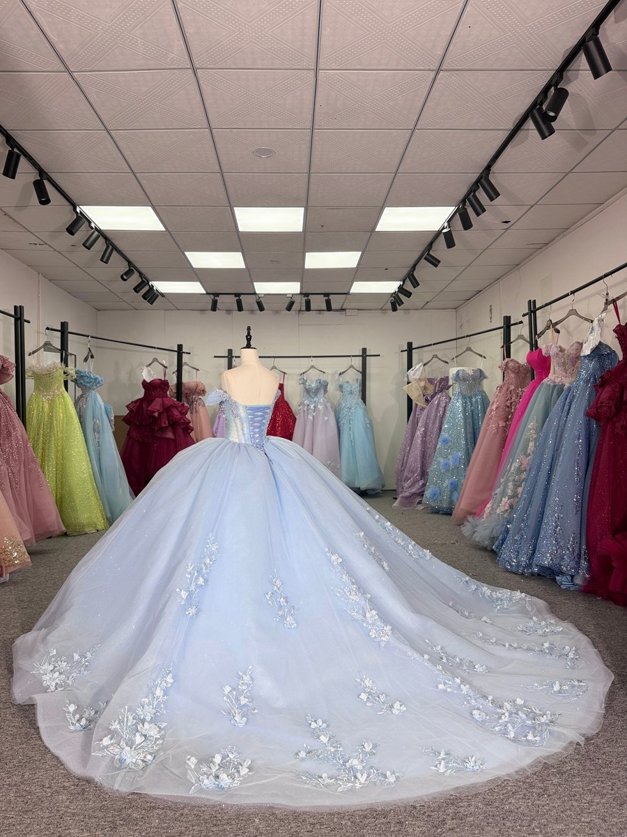 Gorgeous Blue Quinceanera Dress Ball Gown Off Shoulder Corset Beaded Lace Up Sweet 16 Dress - Image 6