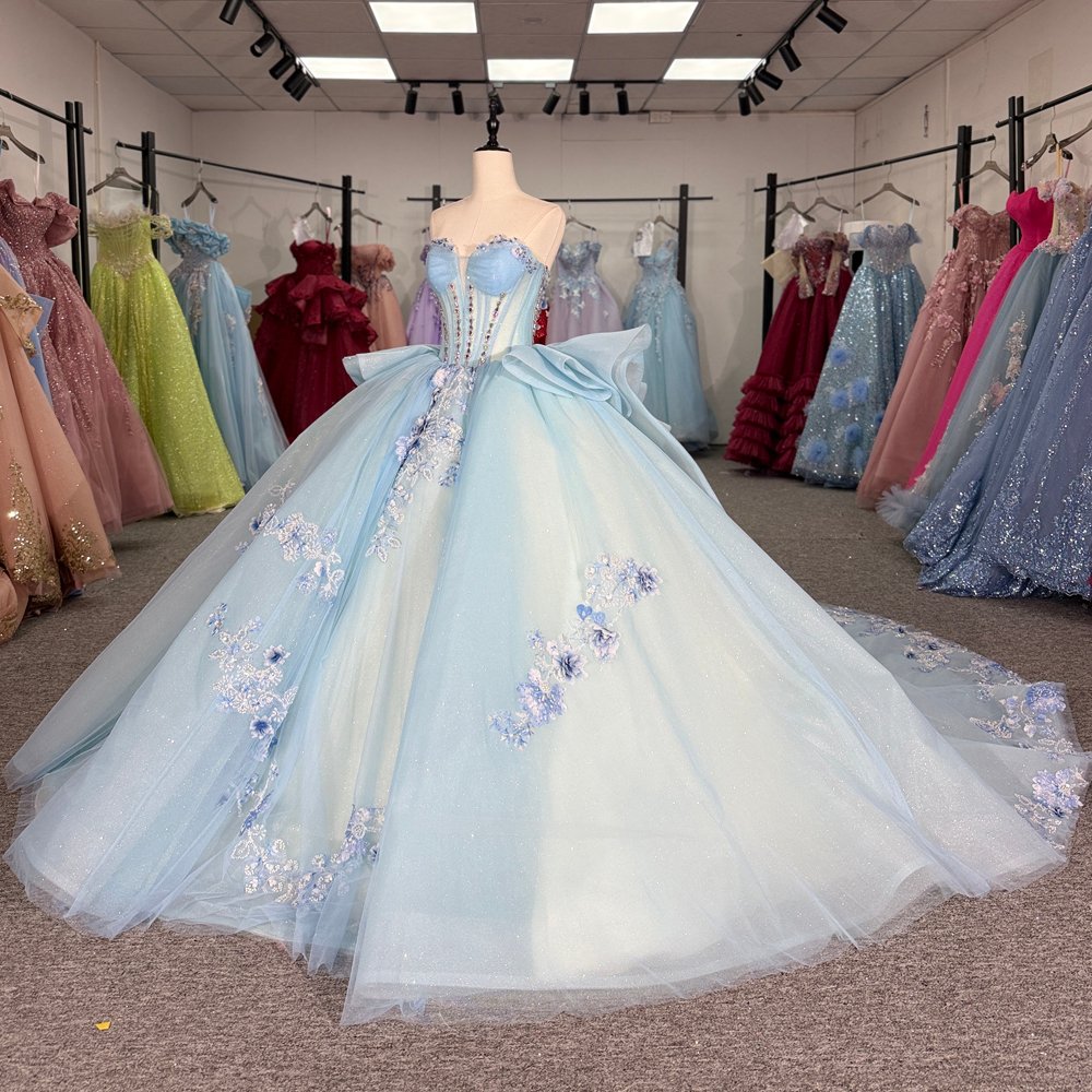 Glamorous Light Blue Sweetheart Quinceanera Dresses Lace Up Corset Ball Gown With Appliques 15th Birthday Princess Dress - Image 5