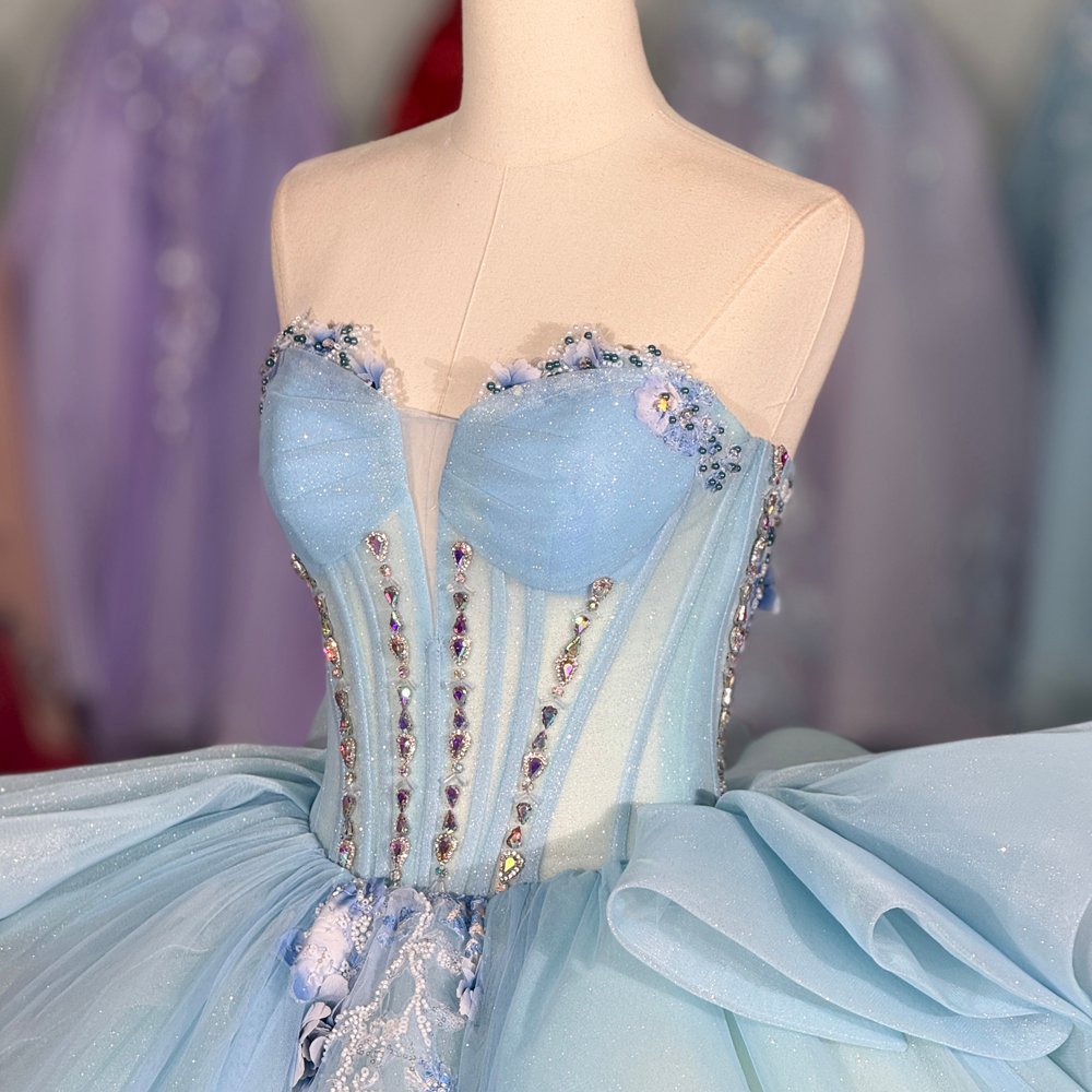 Glamorous Light Blue Sweetheart Quinceanera Dresses Lace Up Corset Ball Gown With Appliques 15th Birthday Princess Dress - Image 3
