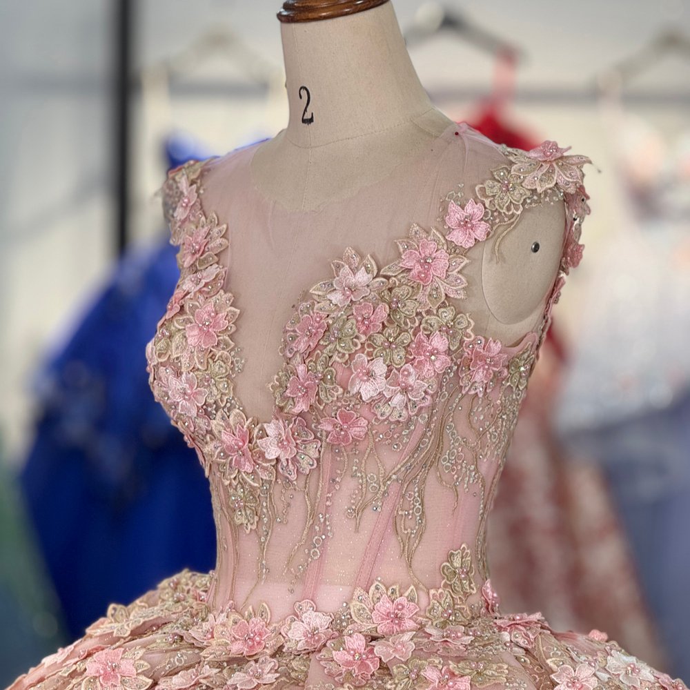Luxurious Blush Pink Sleeveless Beaded Floral Applique Quinceanera Dress Ball Gown - Image 3