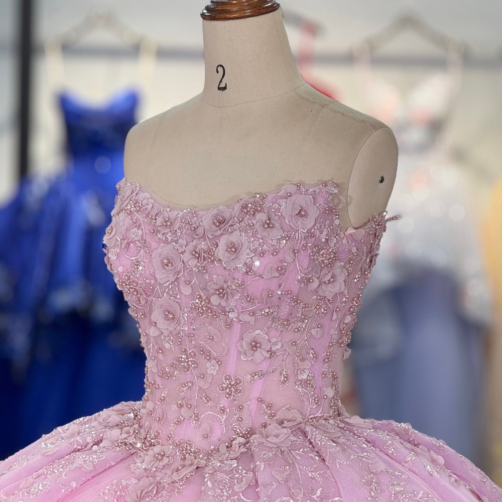 Dazzling Light Pink Strapless Beaded Lace Up Quinceanera Dress Ball Gown Sweet 16 - Image 3