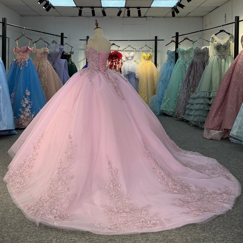 Dazzling Light Pink Strapless Beaded Lace Up Quinceanera Dress Ball Gown Sweet 16 - Image 6