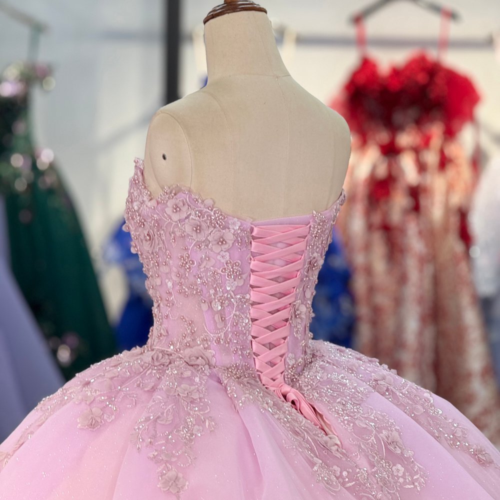 Dazzling Light Pink Strapless Beaded Lace Up Quinceanera Dress Ball Gown Sweet 16 - Image 4