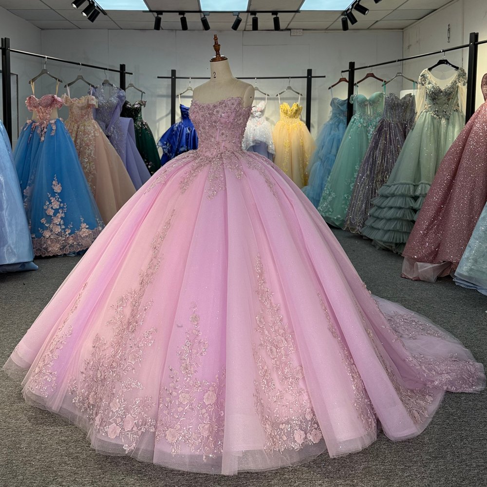 Dazzling Light Pink Strapless Beaded Lace Up Quinceanera Dress Ball Gown Sweet 16 - Image 5