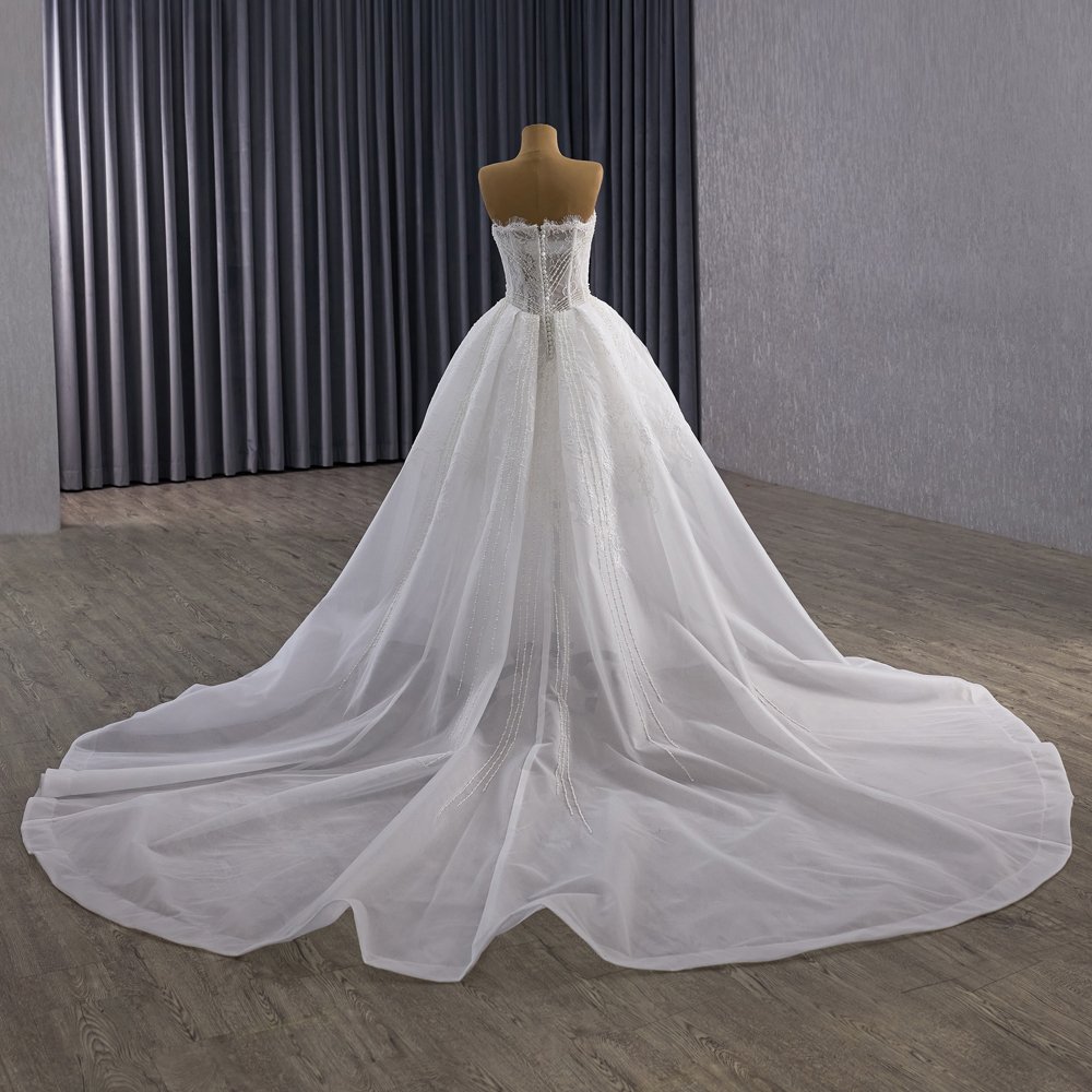 Gorgeous Strapless White Beaded A-Line Wedding Dress Long Trailing Gown Bridal Dress - Image 2