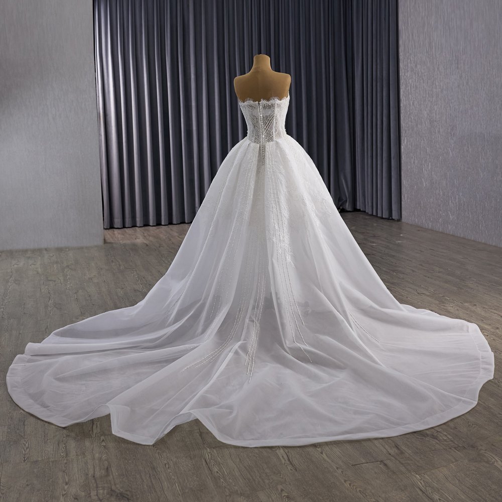 Gorgeous Strapless White Beaded A-Line Wedding Dress Long Trailing Gown Bridal Dress - Image 6