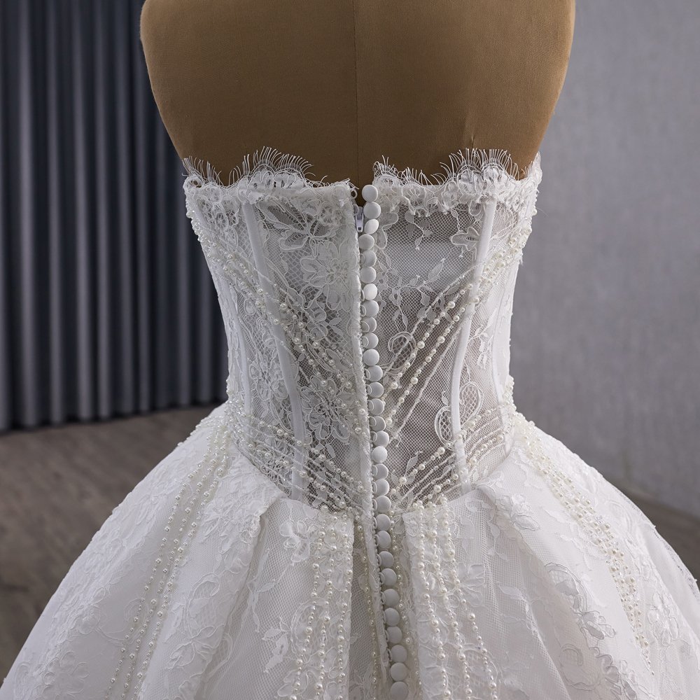 Gorgeous Strapless White Beaded A-Line Wedding Dress Long Trailing Gown Bridal Dress - Image 4