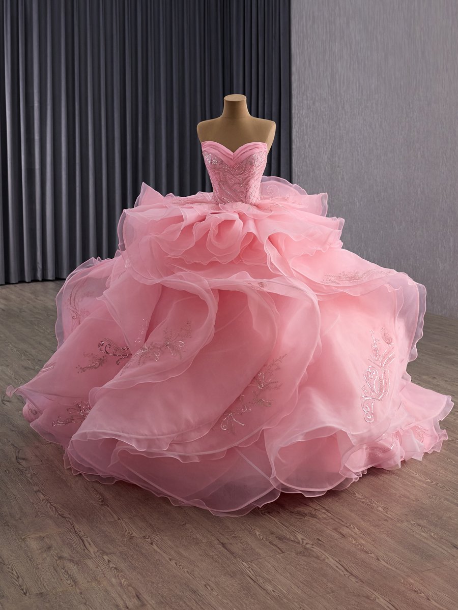 Luxury Pink Ruffle Organza Quinceanera Dresses Sweetheart Ball Gown Sequins Embroidery Glinda Dress 15th Birthday Party Gown