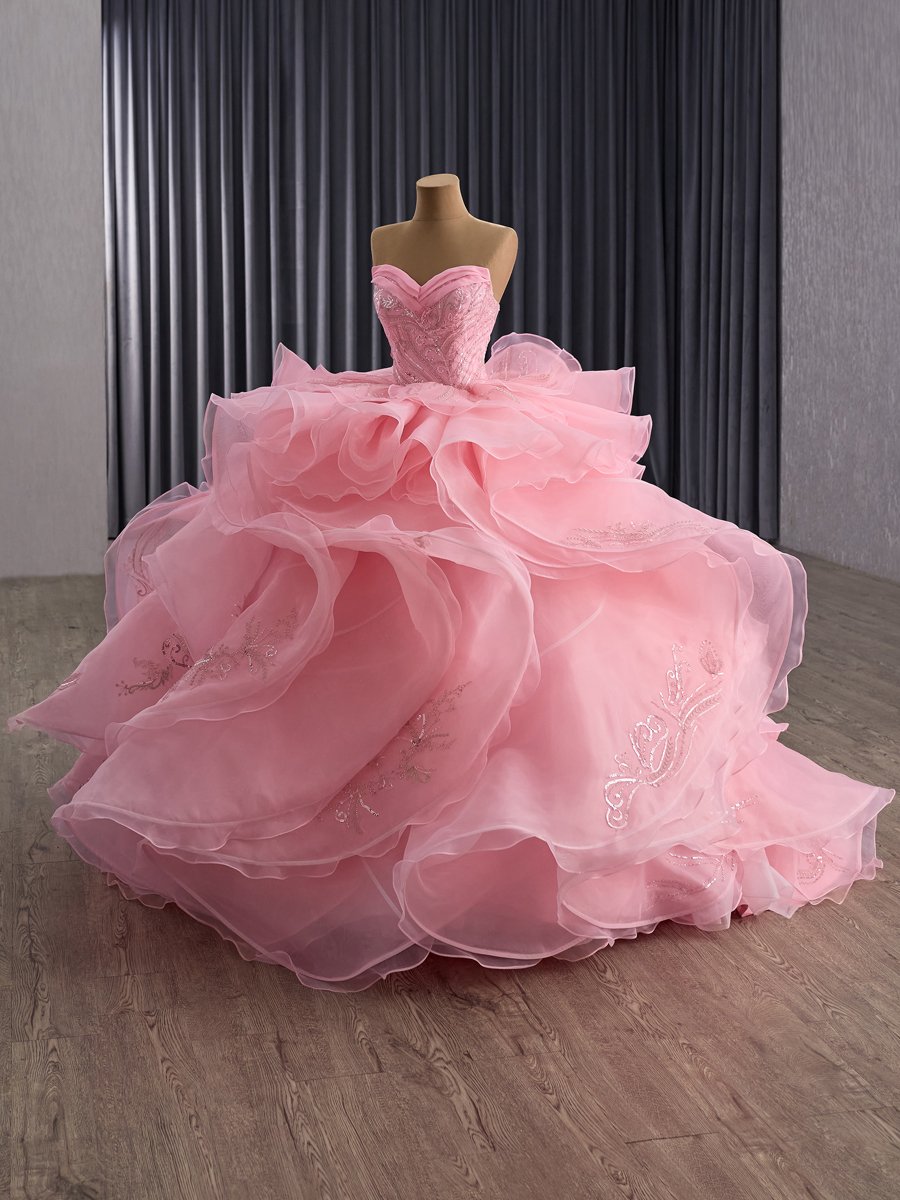 Luxury Pink Ruffle Organza Quinceanera Dresses Sweetheart Ball Gown Sequins Embroidery Glinda Dress 15th Birthday Party Gown - Image 5