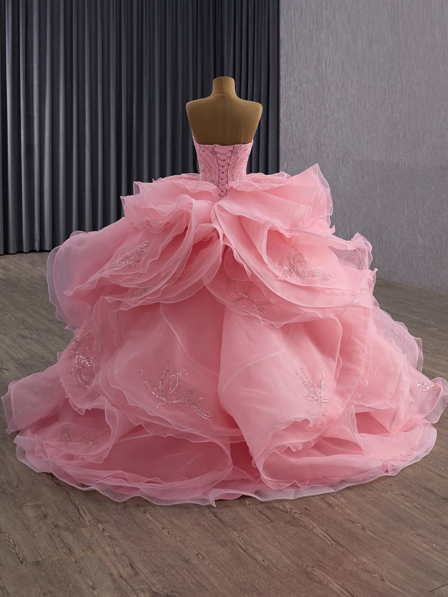 Luxury Pink Ruffle Organza Quinceanera Dresses Sweetheart Ball Gown Sequins Embroidery Glinda Dress 15th Birthday Party Gown - Image 2
