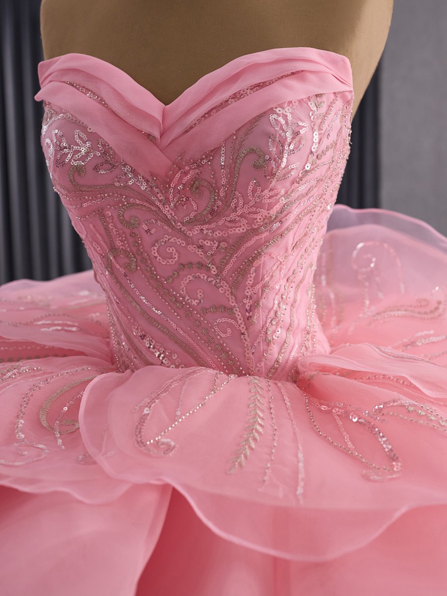 Luxury Pink Ruffle Organza Quinceanera Dresses Sweetheart Ball Gown Sequins Embroidery Glinda Dress 15th Birthday Party Gown - Image 3