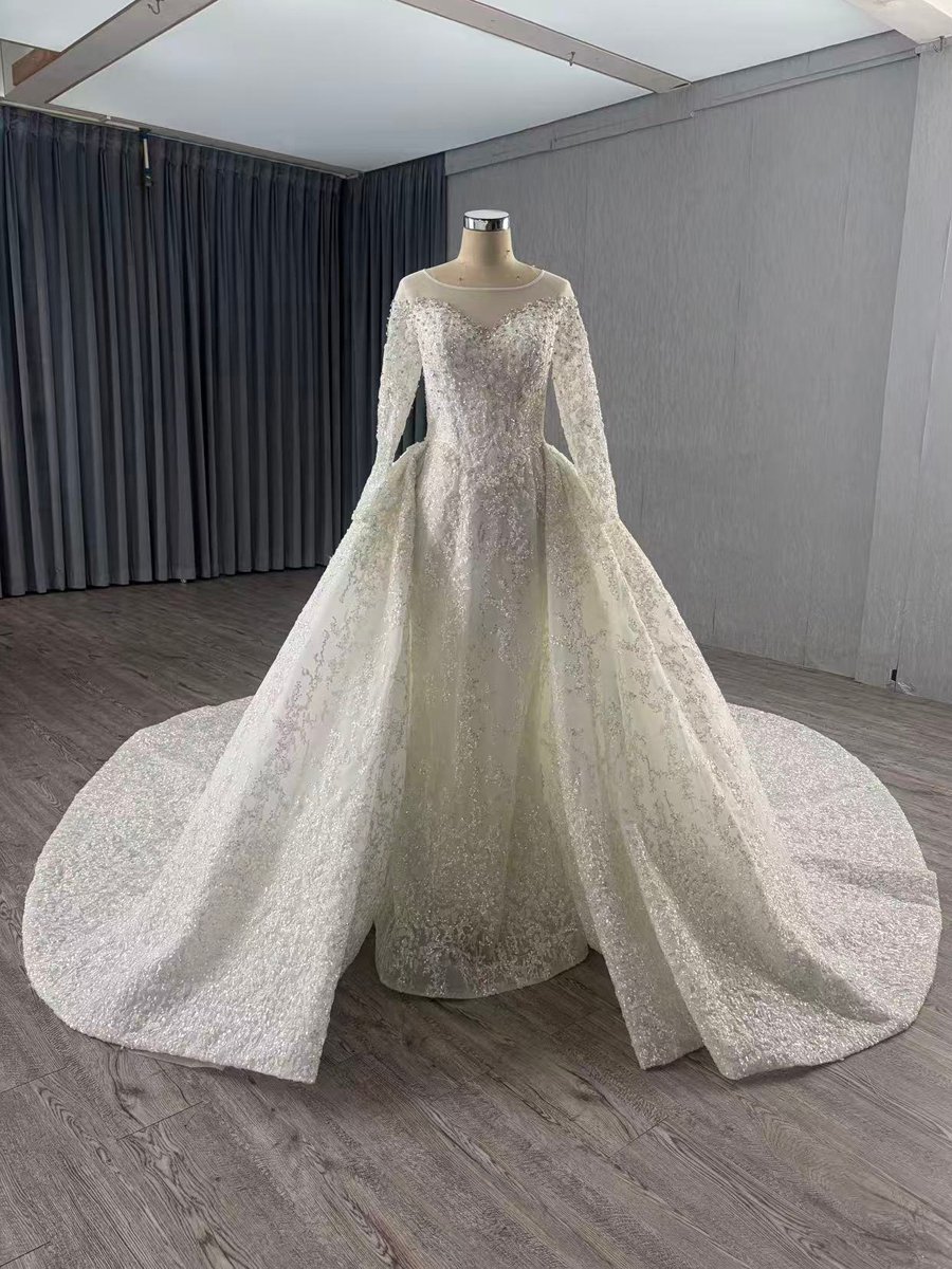 Elegant Ivory Wedding Dress Ball Gown Full Length Luxury Bridal Gown Cathedral Train