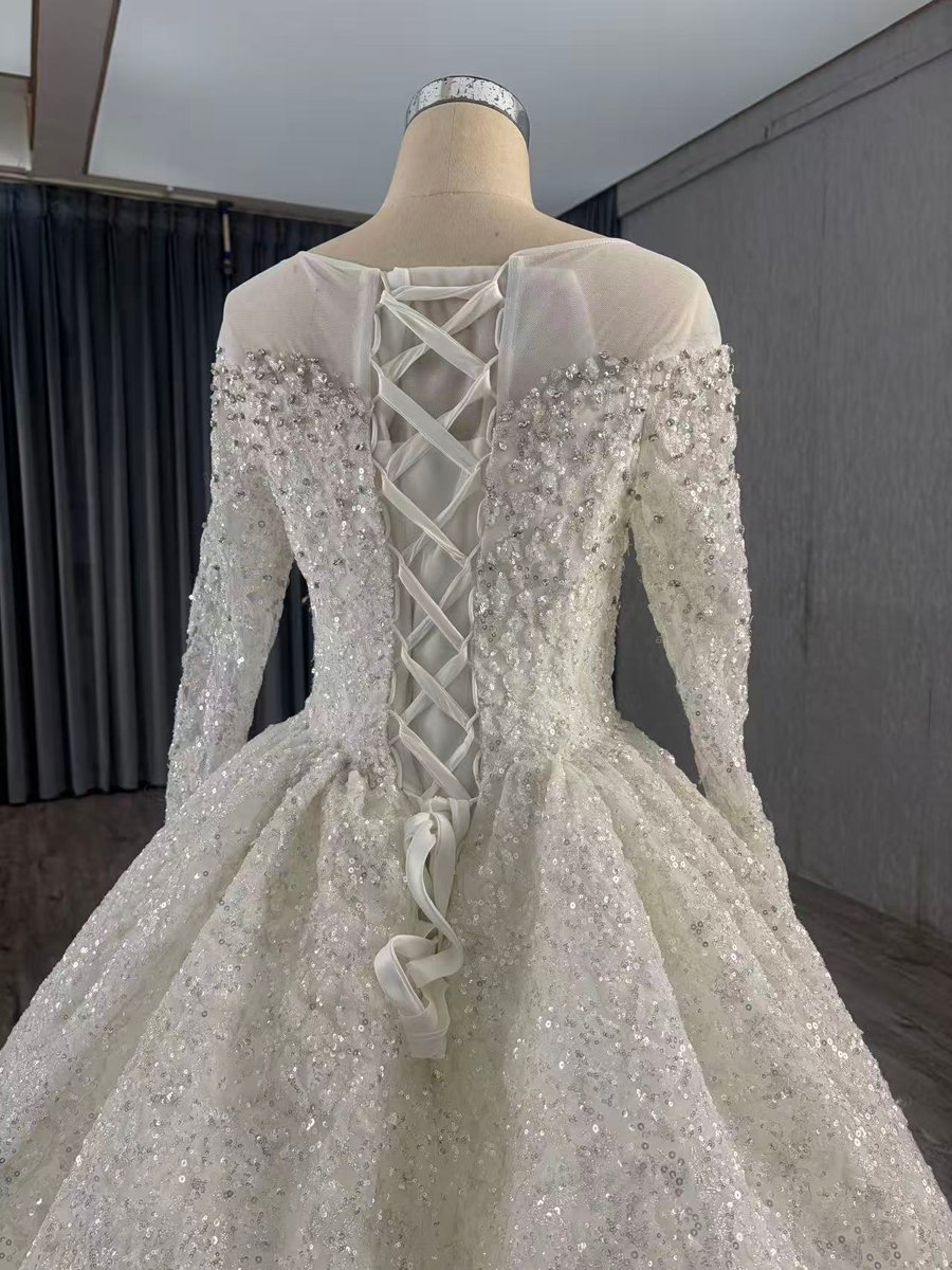 Elegant Ivory Wedding Dress Ball Gown Full Length Luxury Bridal Gown Cathedral Train - Image 4