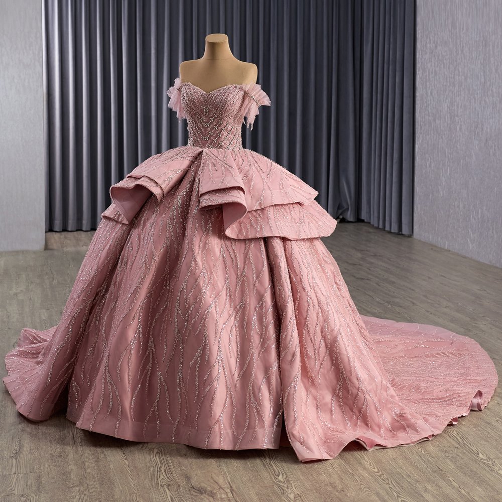 Exquisite Pink Off Shoulder Ruffles Tiered Quinceanera Dress Ball Gown Vestidos De Quinceanera - Image 5