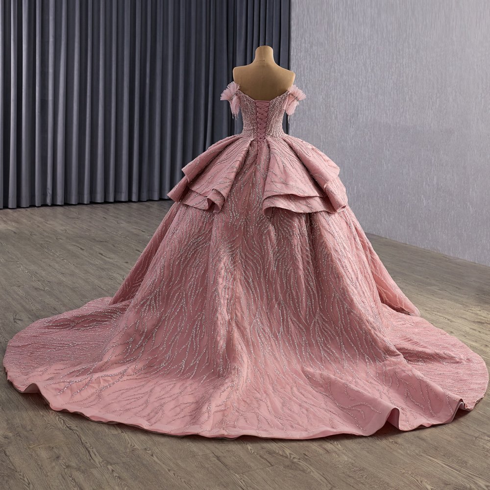 Exquisite Pink Off Shoulder Ruffles Tiered Quinceanera Dress Ball Gown Vestidos De Quinceanera - Image 2