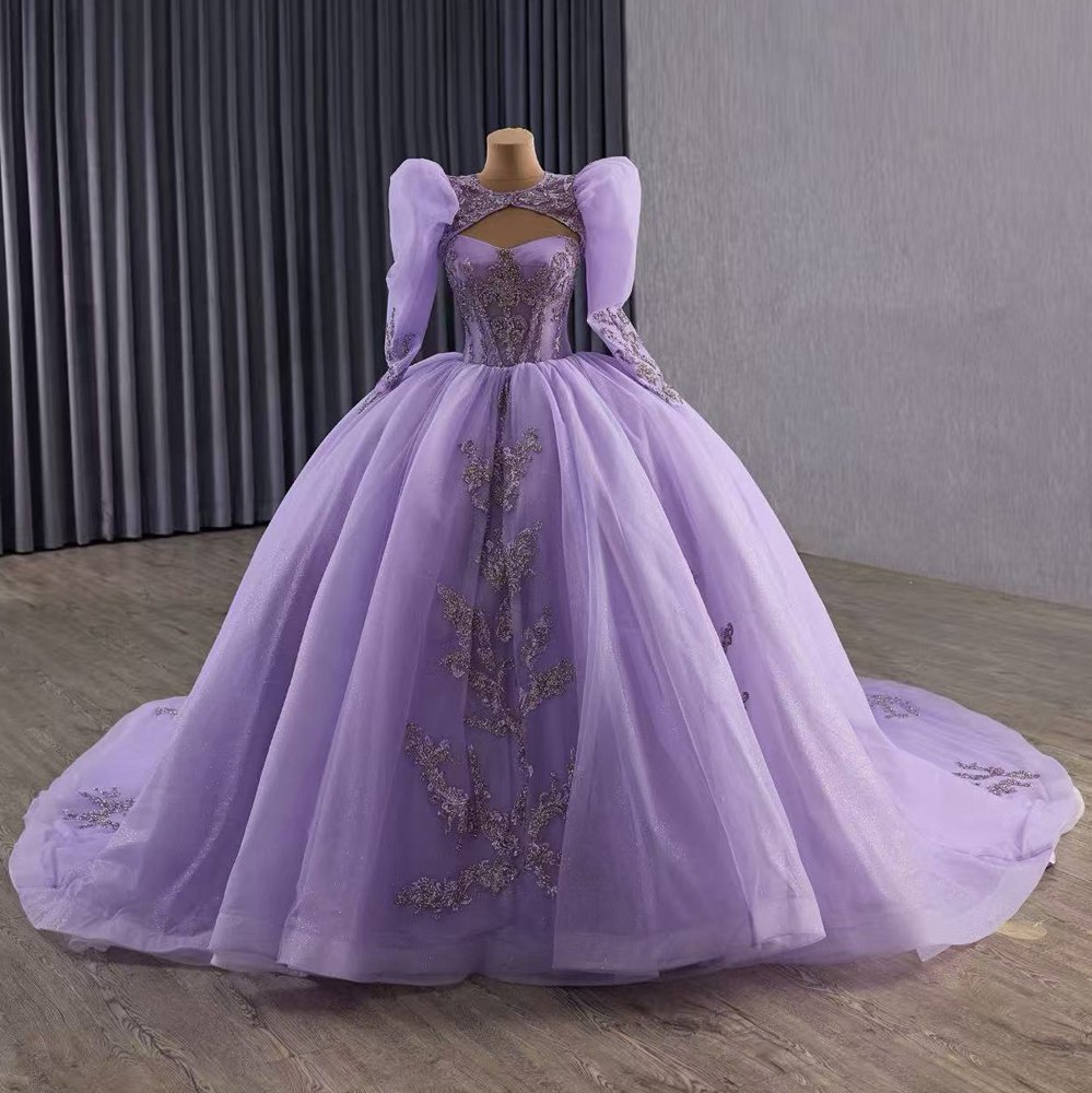 Shimmering Lilac Purple Quinceanera Dresses With Jackets Long Sleeve Ball Gown Sweet 16 Dress 15th Birthday Princess Dress