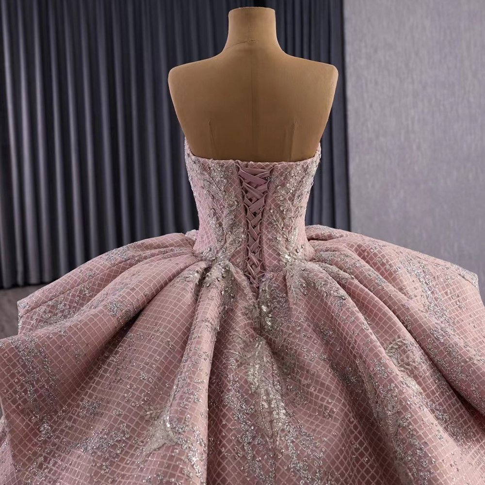 Magnificent Sparkle Pink Off Shoulder Ball Gown Evening Dress Long Train Dress Prom Dress - Image 5