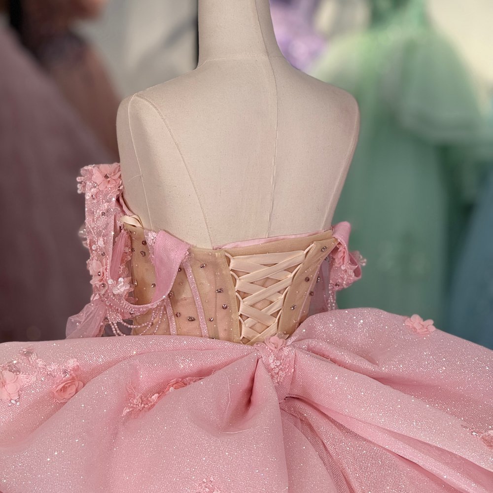 Fairytale Sparkle Pink Off Shoulder Ball Gown Quinceanera Dress Corset Back Dress Sweet 16 Dress - Image 4