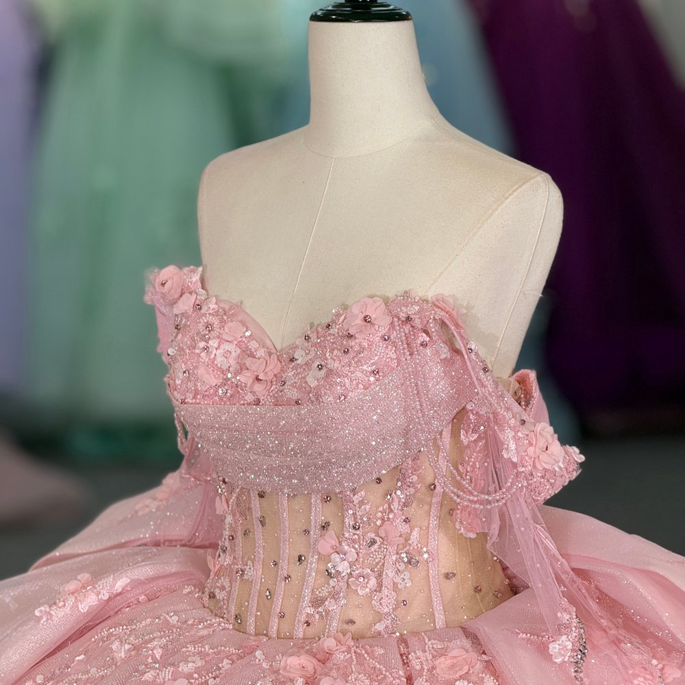 Fairytale Sparkle Pink Off Shoulder Ball Gown Quinceanera Dress Corset Back Dress Sweet 16 Dress - Image 3